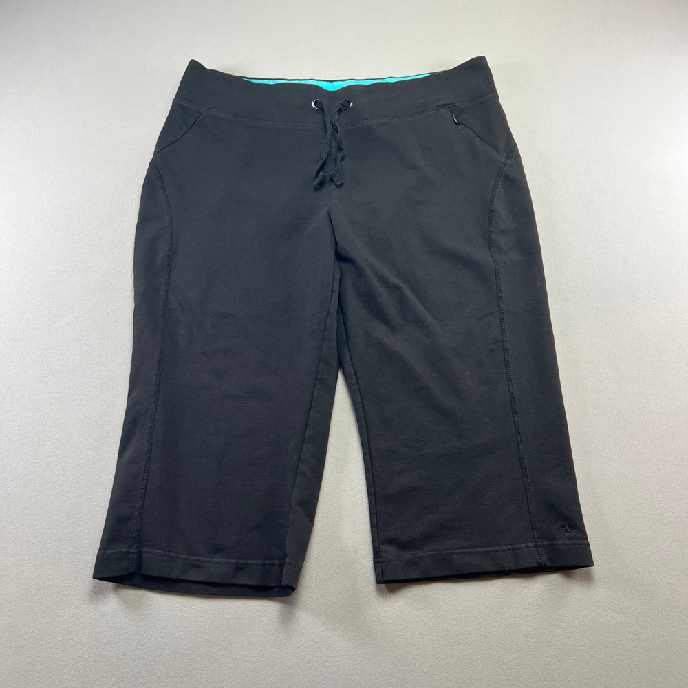 Athletic Works Capri Pants Womens Large (12/14) Black Cotton Stretch Drawstring